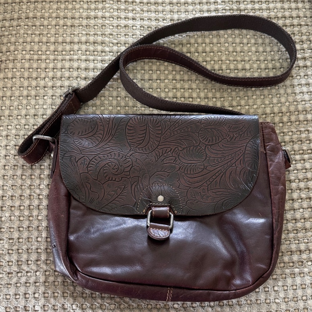 Jack George’s Brown Leather Crossbody Bag with Embossed Flap